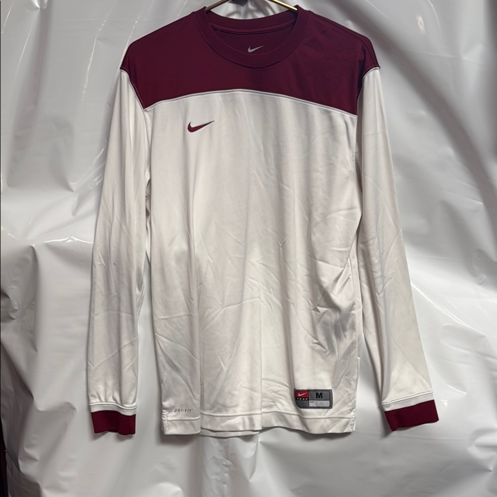 Nike Men's Maroon and White Long Sleeve Shirt